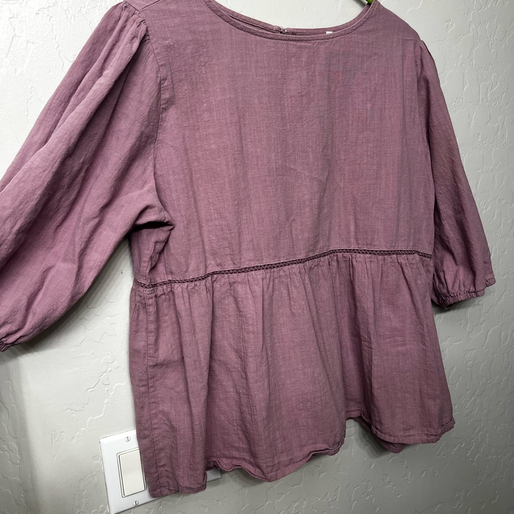 Pink Puff Sleeve Peplum Blouse